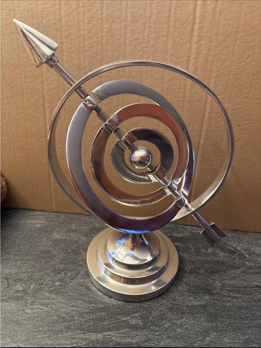 Silver Armillary Sphere  Arrow Target Table Sculpture - Modern Home Art Accent